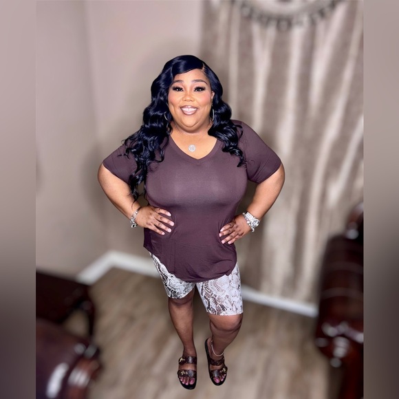 Brown Microfiber Snakeskin Biker Set - Picture 2 of 3